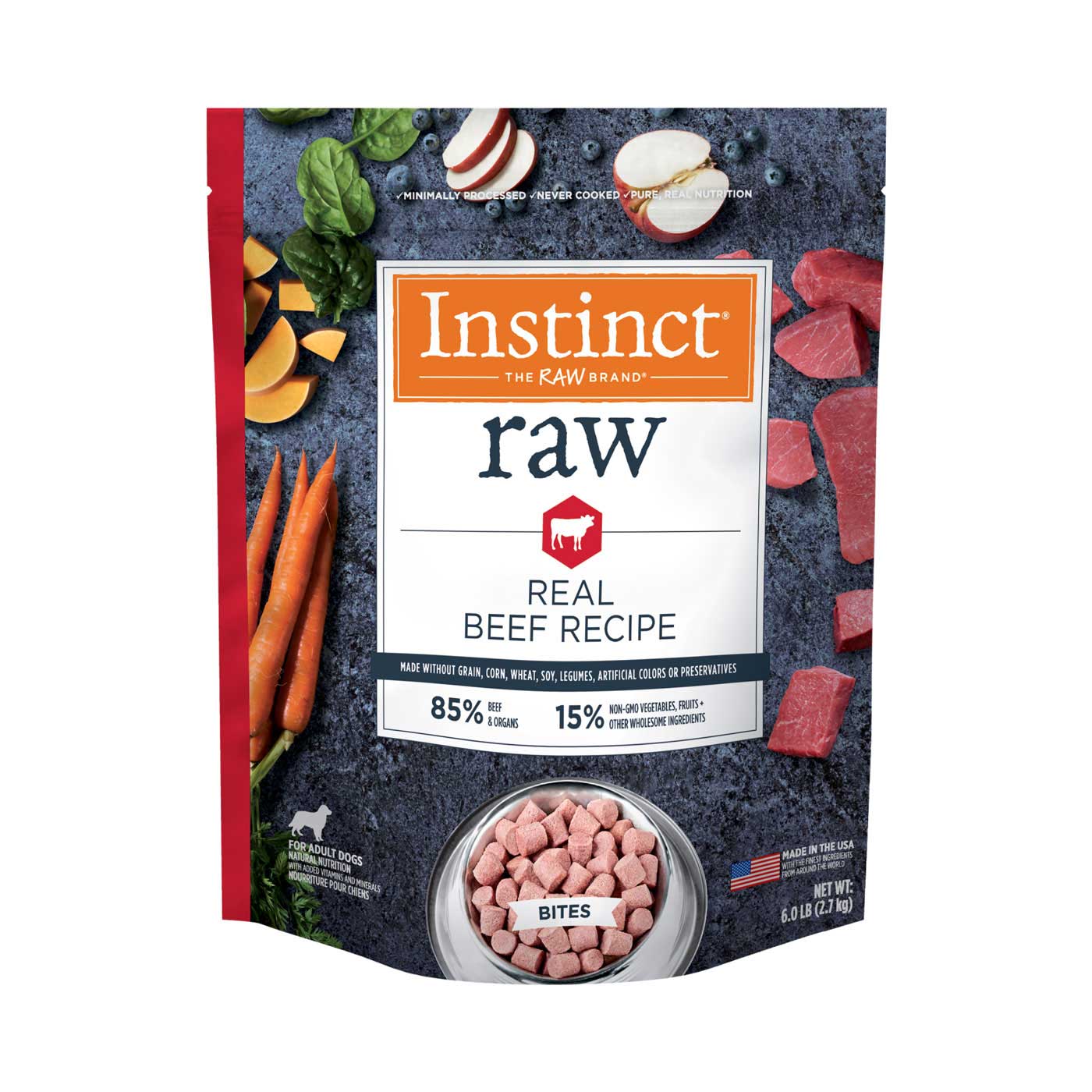 Instinct Frozen Raw Bites Grain-Free Real Beef Recipe Dog Food, 6 Pound Bag - Not Available for Delivery