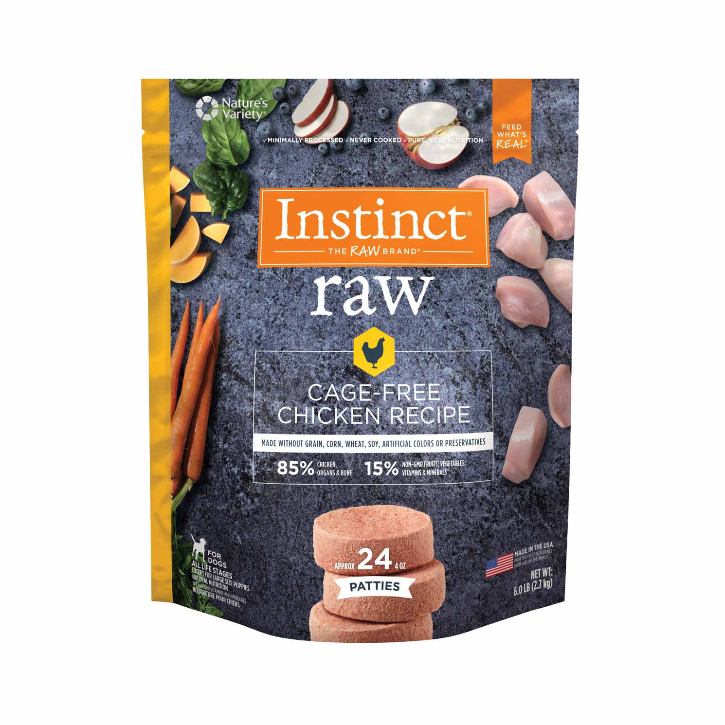 Instinct Frozen Raw Patties Grain-Free Cage-Free Chicken Recipe Dog Food, 6 Pound Bag - Not Available for Delivery