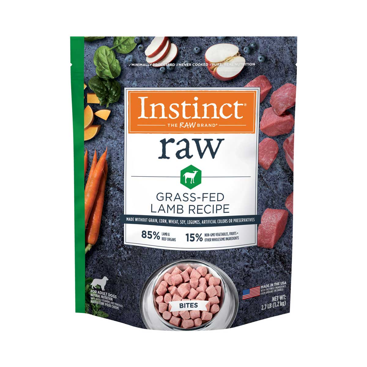 Instinct Dog Food Frozen Raw Bite Grain Free Grass Fed Lamb, 2.7 Pounds - Not Available For Delivery