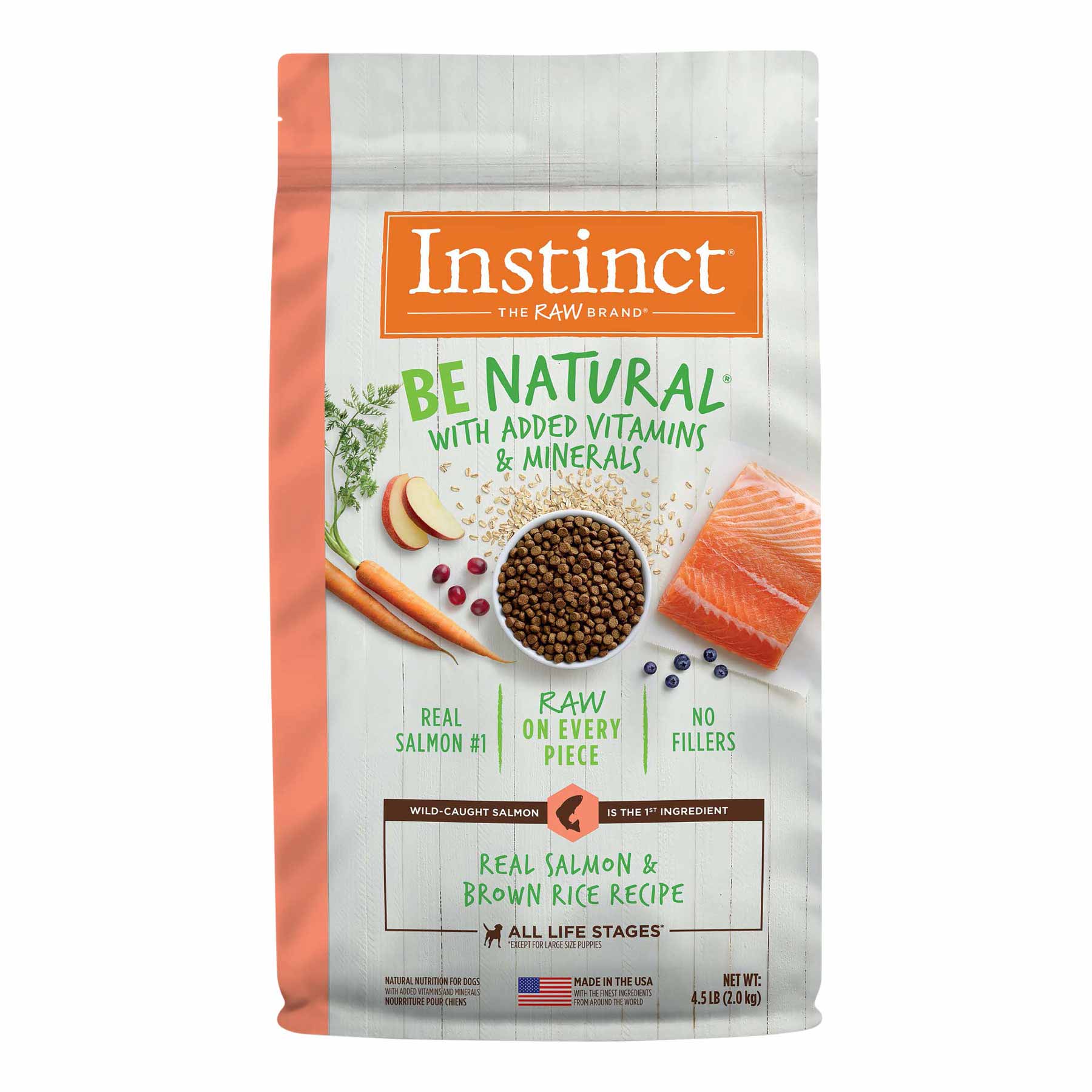 Instinct Be Natural Real Salmon & Brown Rice Recipe Freeze-Dried Raw Coated Dry Dog Food, 4.5 Pound Bag