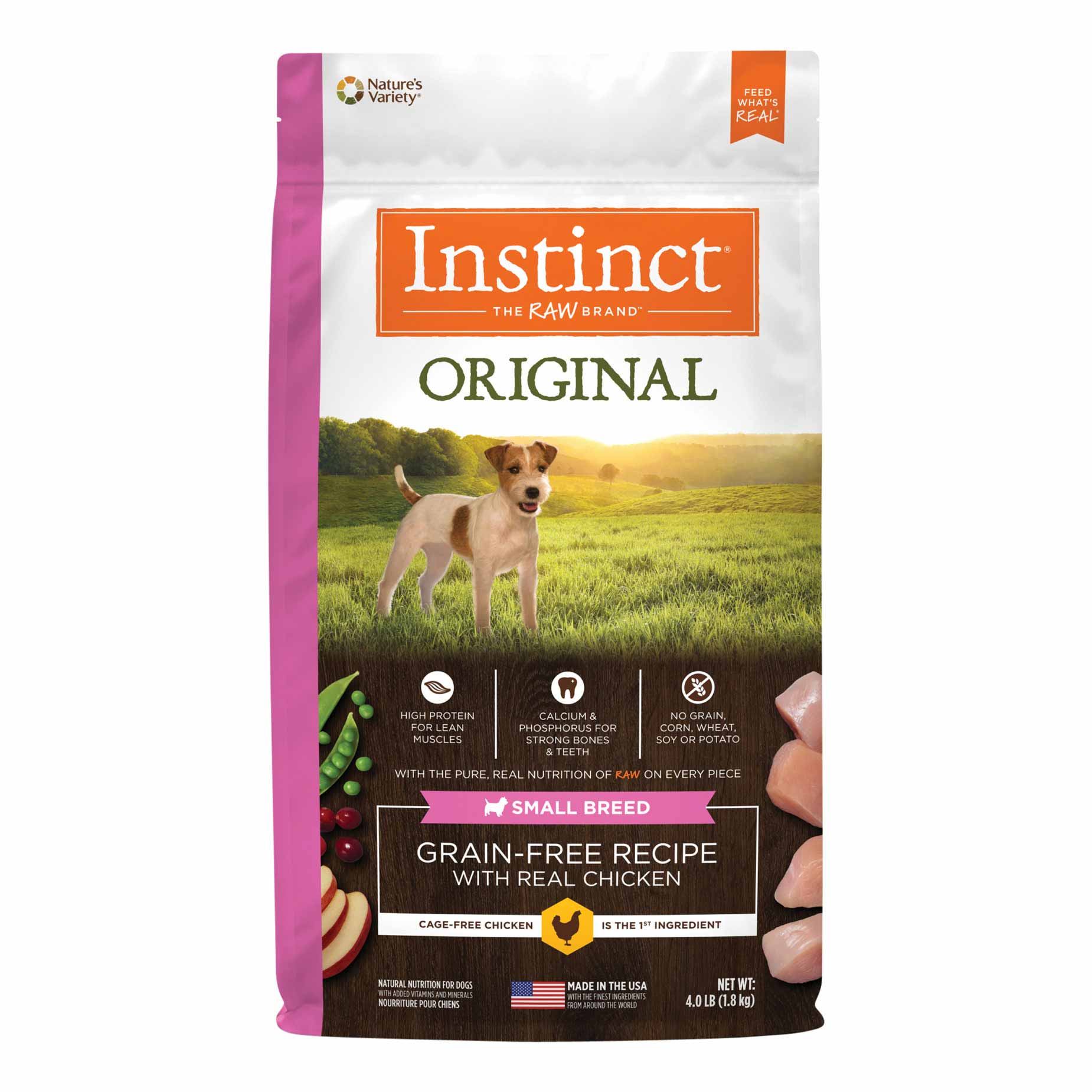 Instinct Original Small Breed Grain-Free Recipe with Real Chicken Freeze-Dried Raw Coated Dry Dog Food, 4 Pound Bag