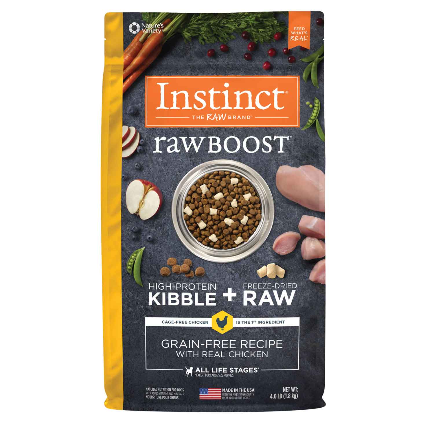 Instinct Raw Boost Grain-Free Recipe with Real Chicken Dry Dog Food with Freeze-Dried Raw Pieces, 4 Pound Bag