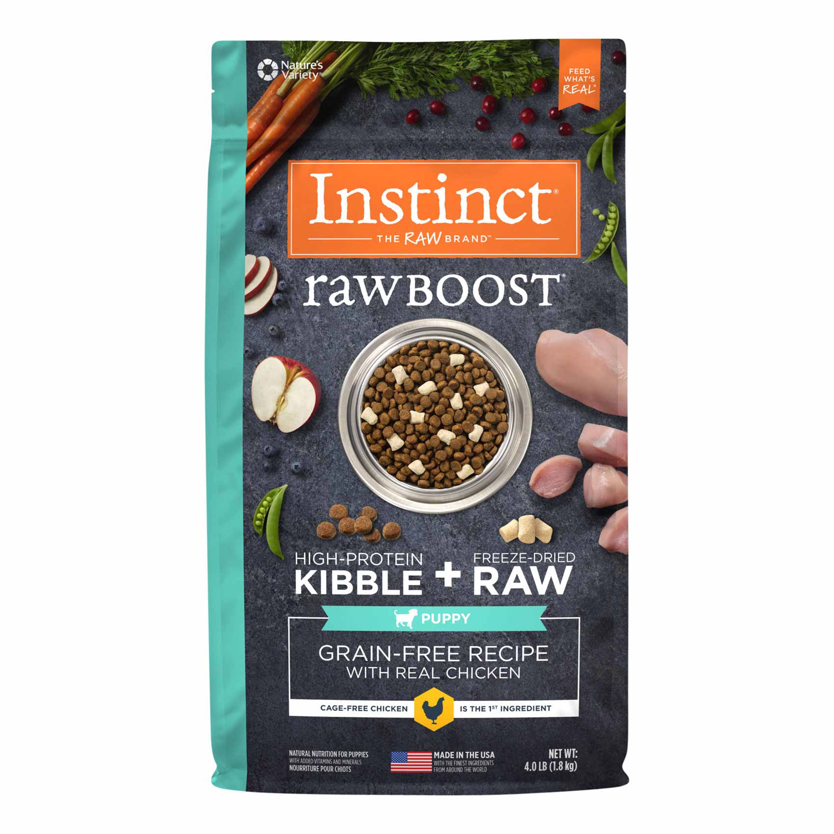 Instinct Raw Boost Puppy Grain-Free Recipe with Real Chicken Dry Dog Food with Freeze-Dried Raw Pieces, 4 Pound Bag
