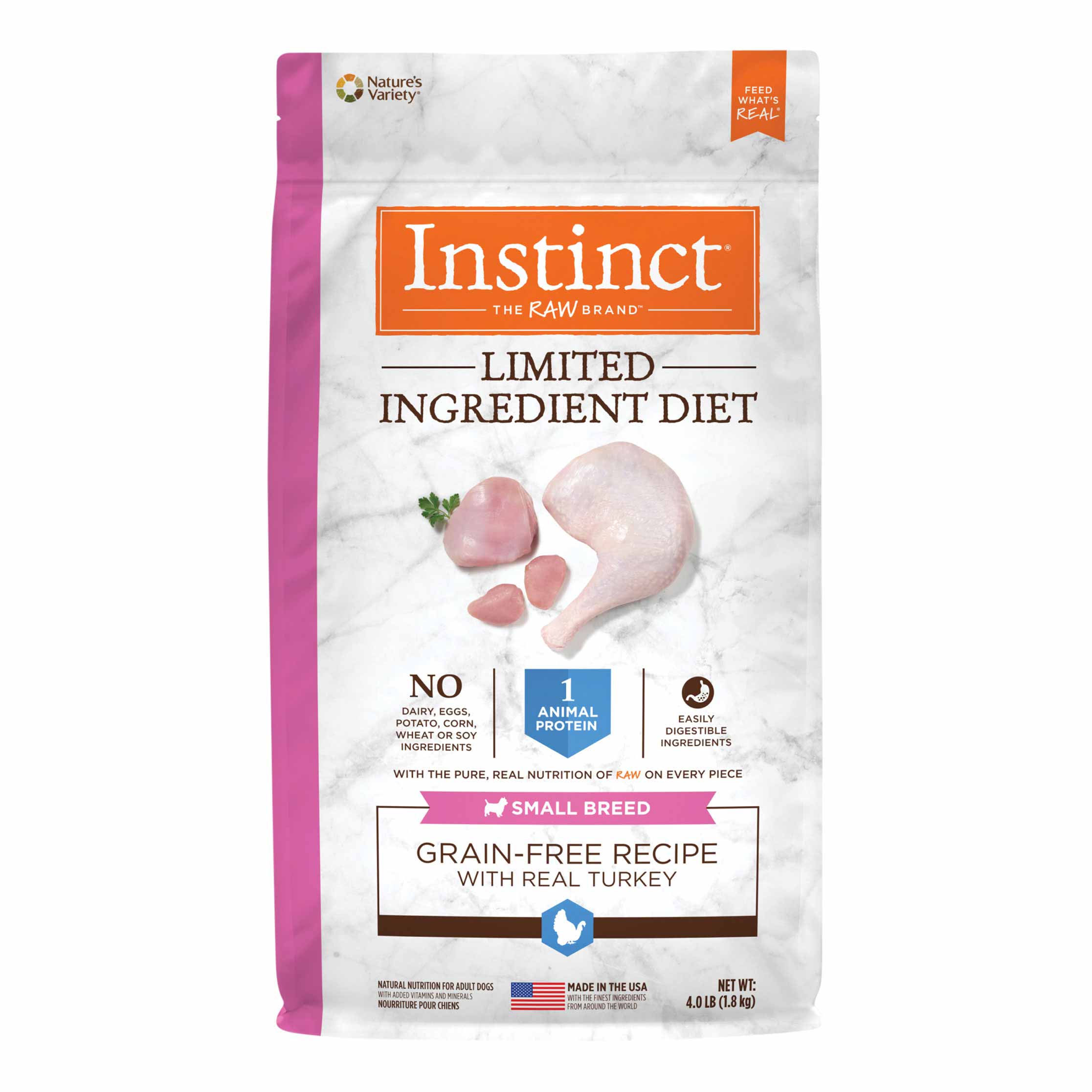 Instinct Limited Ingredient Diet Small Breed Grain-Free Turkey Recipe Freeze-Dried Raw Coated Dry Dog Food, 4 Pound Bag