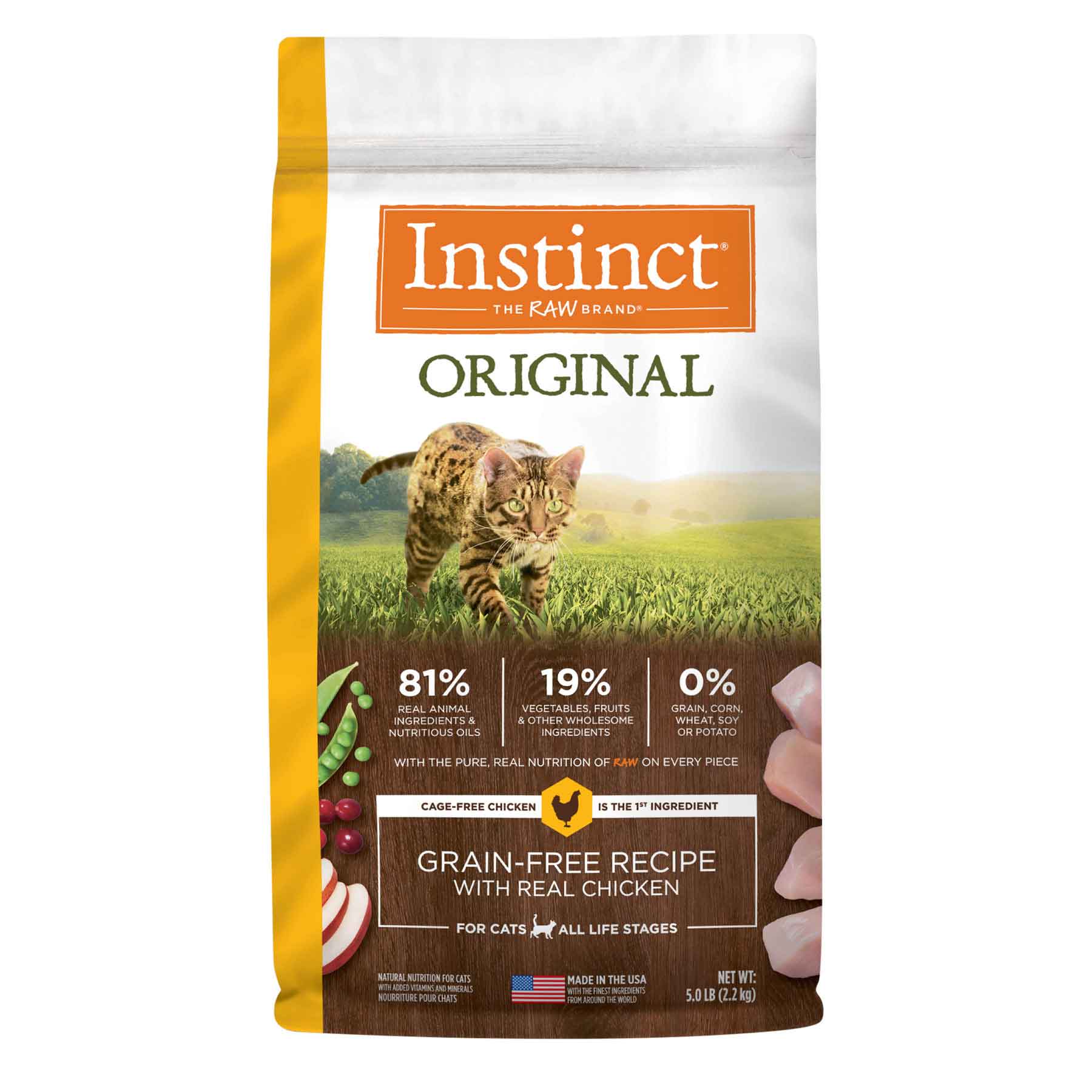 Instinct Original Grain-Free Recipe with Real Chicken Freeze-Dried Raw Coated Dry Cat Food, 5 Pound Bag