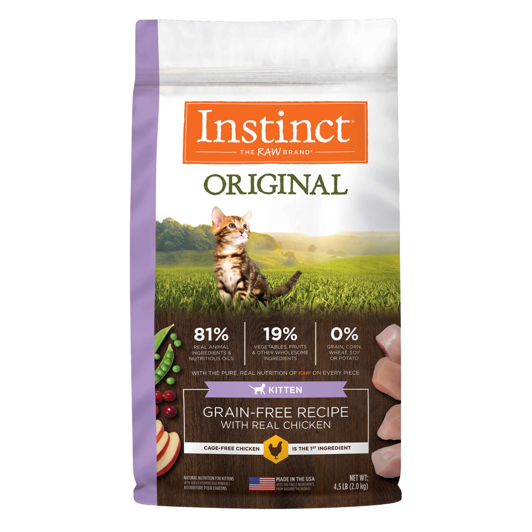 Instinct Original Kitten Grain-Free Recipe with Real Chicken Freeze-Dried Raw Coated Dry Cat Food, 4.5 Pound Bag