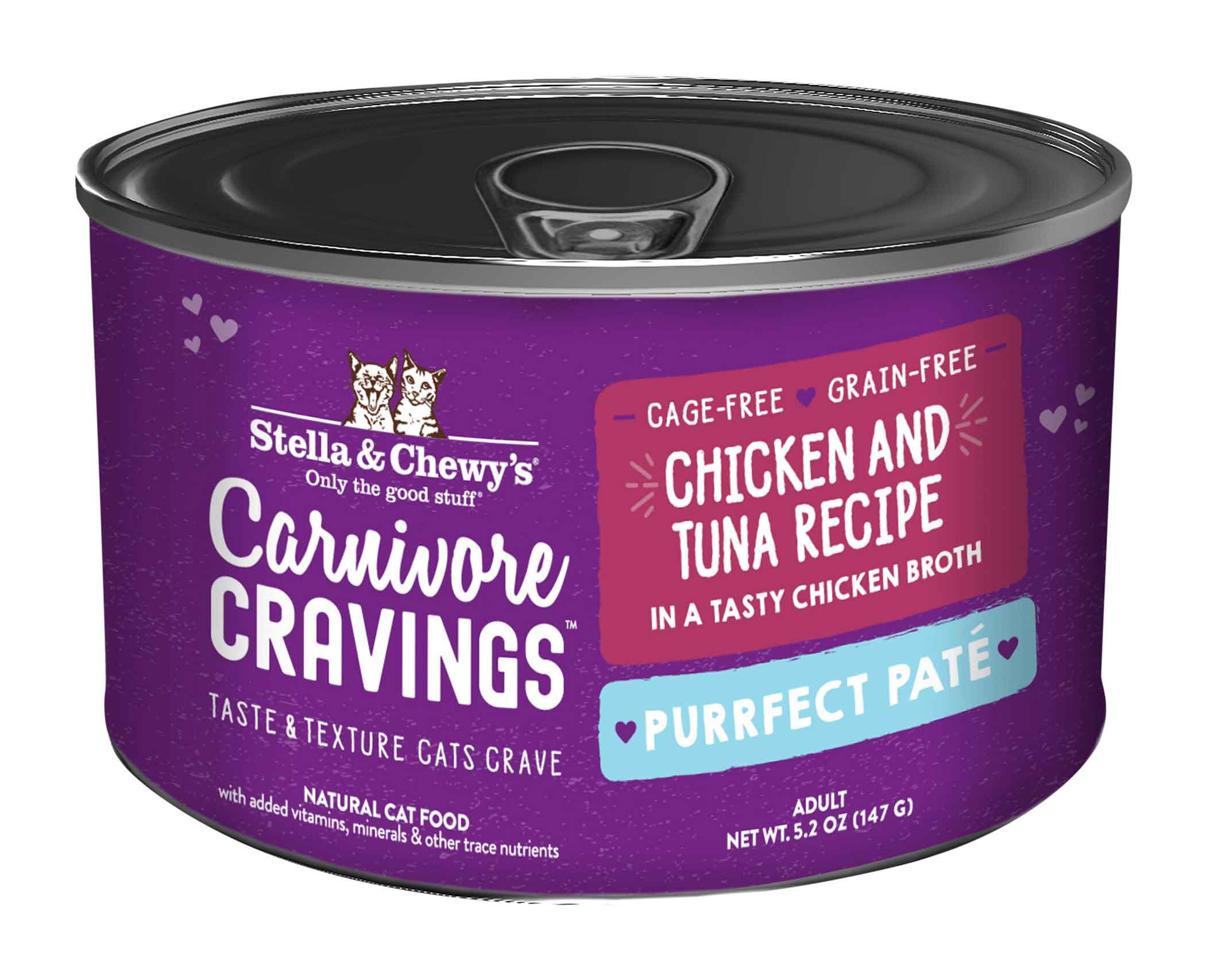 Stella & Chewy's Carnivore Cravings-Purrfect Pate Chicken & Tuna Pate Recipe in Broth Wet Cat Food, 5.2 Ounces