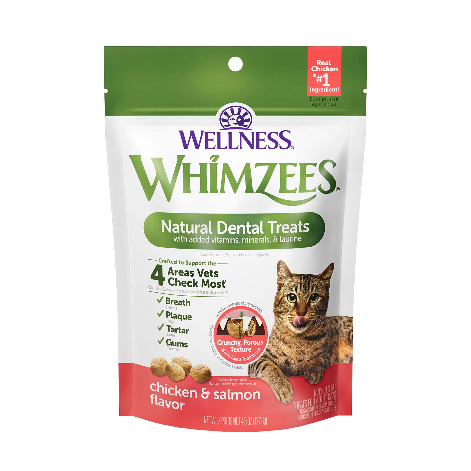 Wellness WHIMZEES Natural Cat Dental Treats, Chicken & Salmon Flavor, 4.5 Ounce