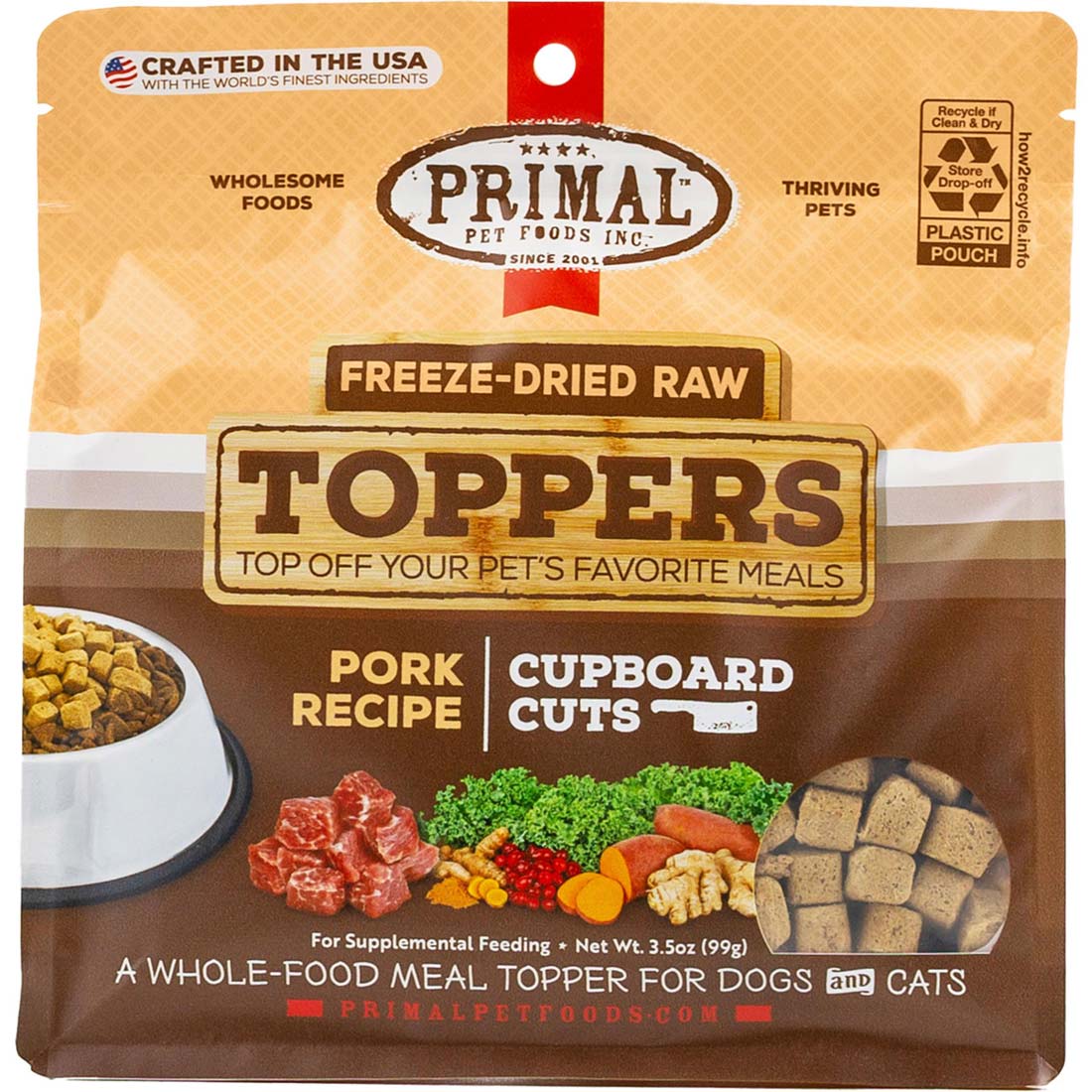 Primal Toppers Cupboard Cuts Freeze Dried Raw Dog Food, Pork, 3.5 Ounces