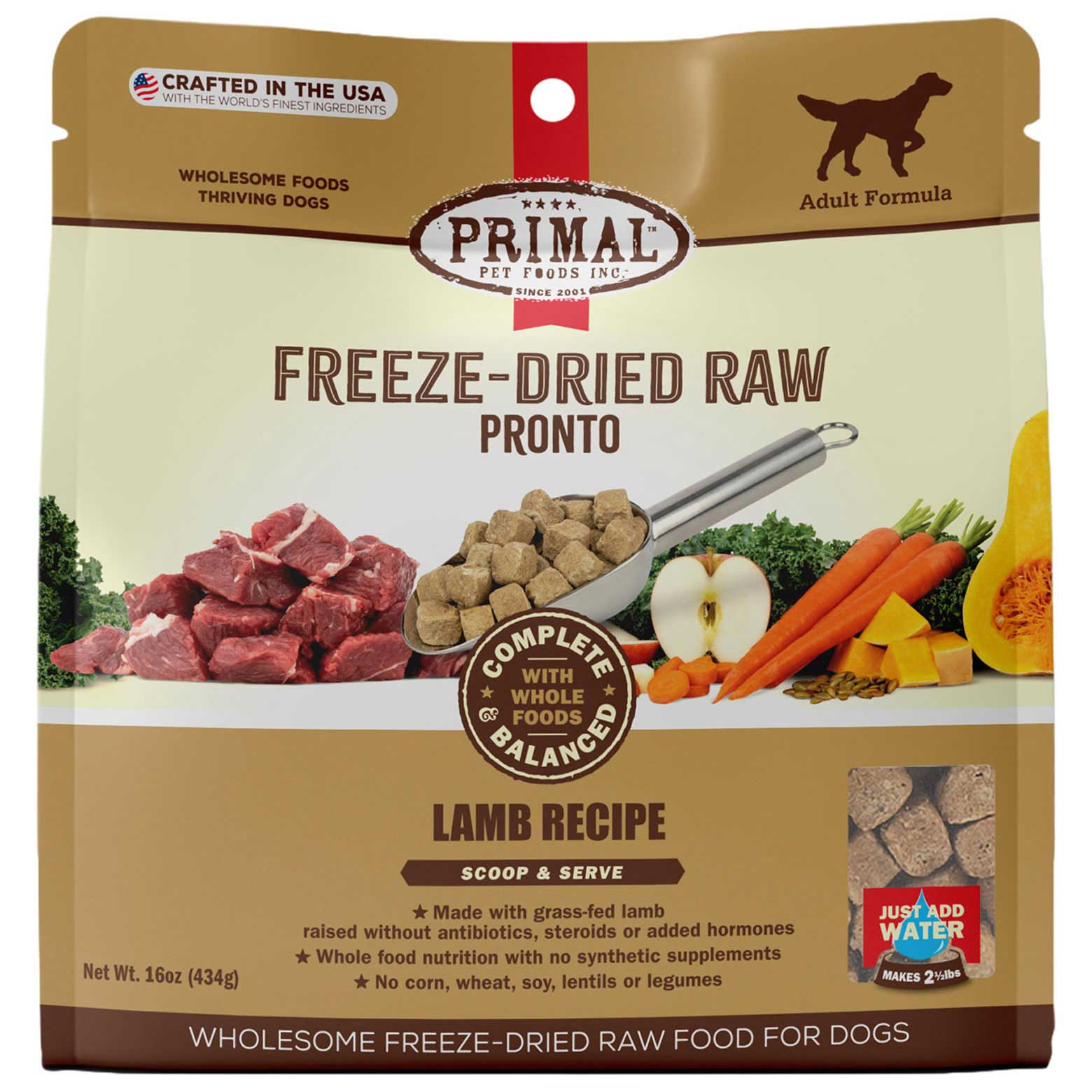 Primal Freeze-Dried Raw Pronto Dog Food Lamb Recipe, 16 Ounces