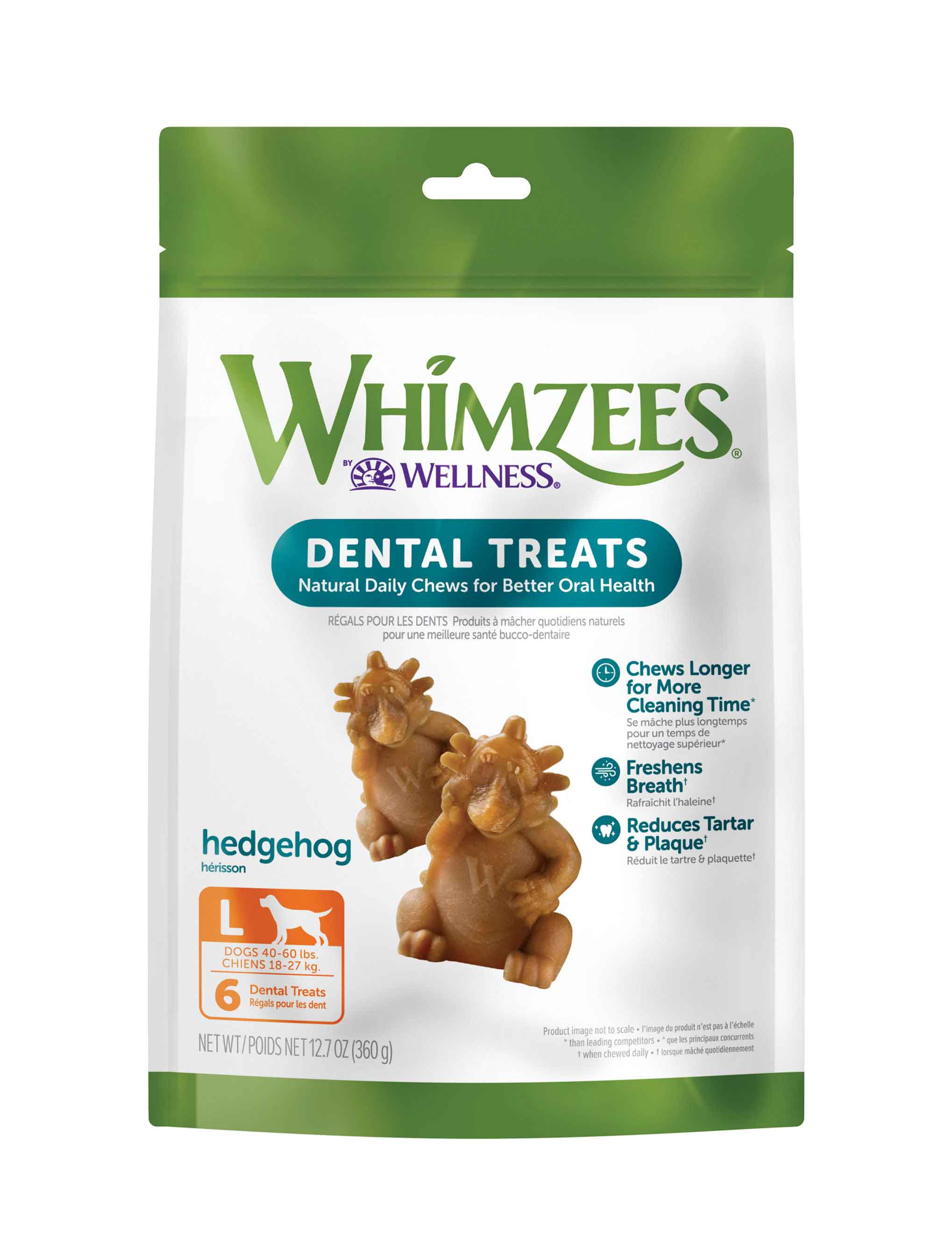 WHIMZEES Natural Grain Free Daily Dental Long Lasting Dog Treats, Hedgehog, Large, Bag of 6