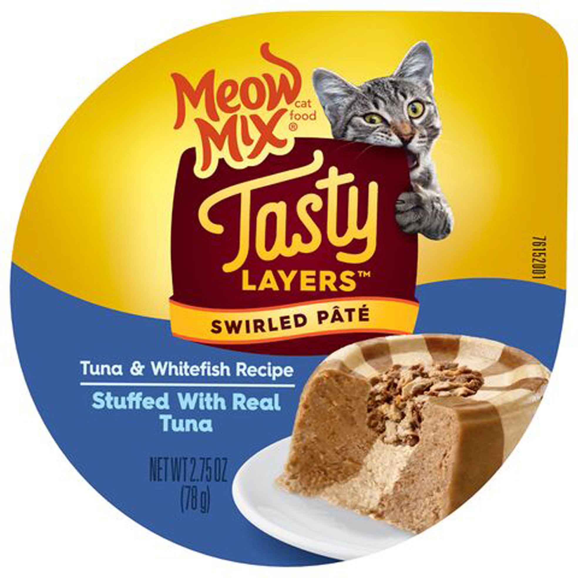 Meow Mix Tasty Layers Swirled Paté Cat Food, Tuna & Whitefish Recipe Stuffed with Real Tuna, 2.75 Ounces