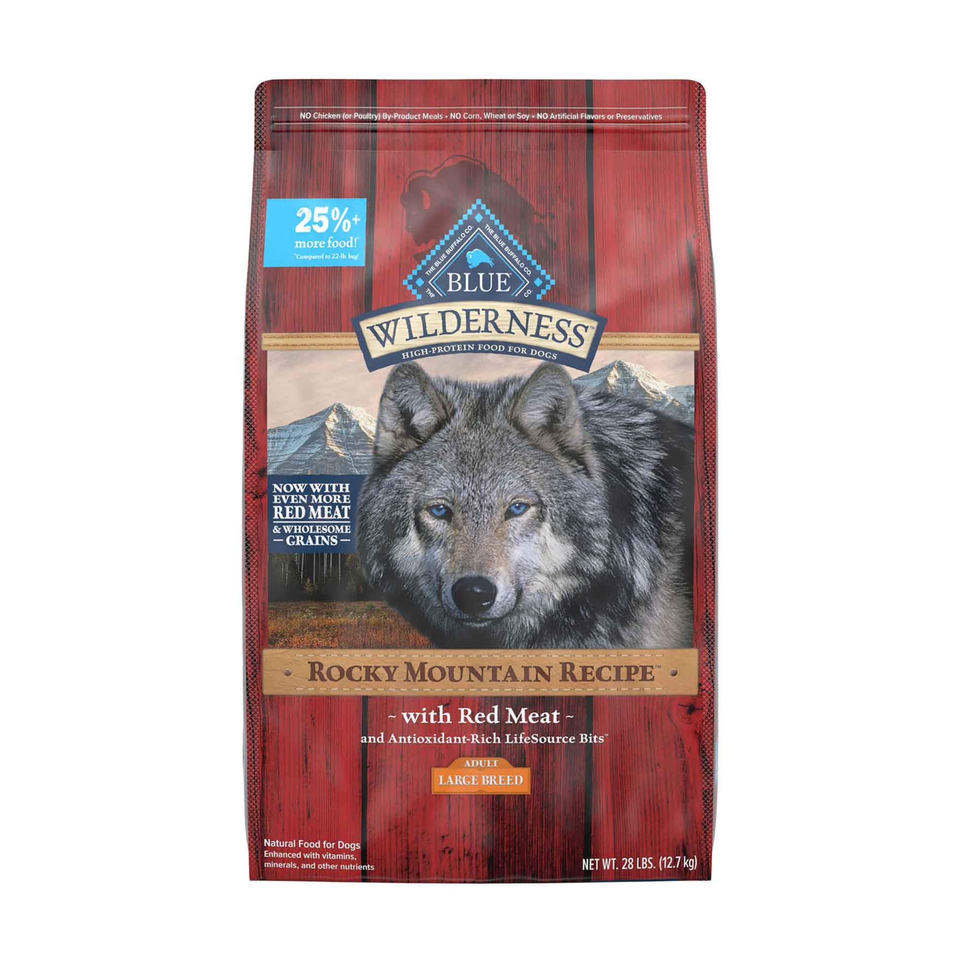 Blue Wilderness Rocky Mountain Recipe High Protein Natural Large Breed Adult Dry Dog Food, Red Meat With Grain, 28 Pound Bag