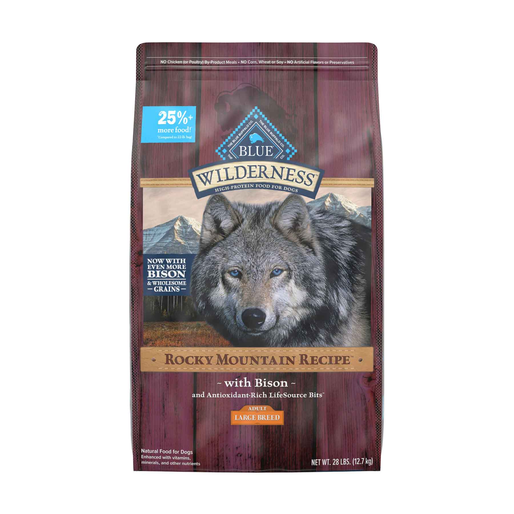 Blue Wilderness Rocky Mountain Recipe High Protein Natural Large Breed Adult Dry Dog Food, Bison With Grain, 28 Pound Bag