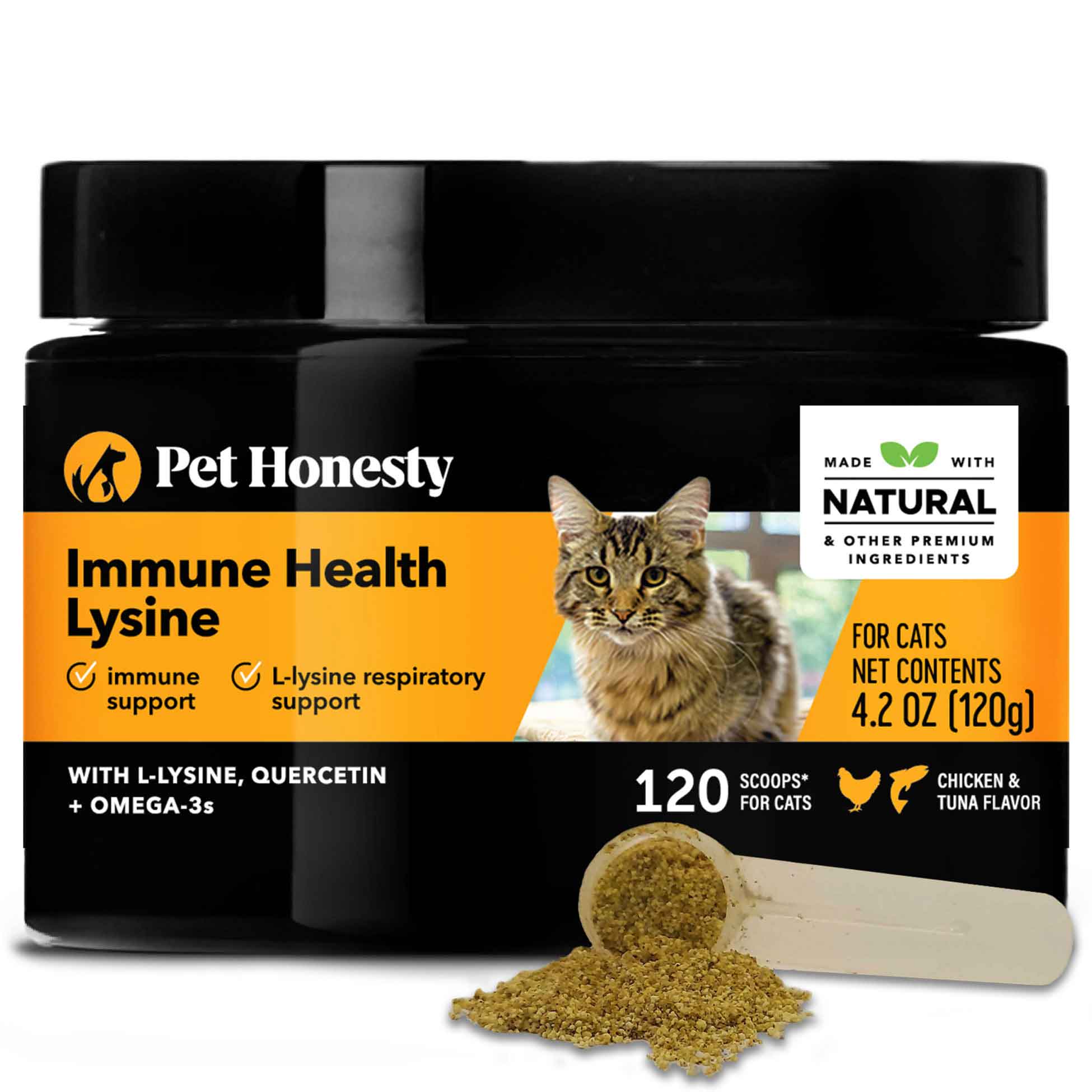 Pet Honesty Immune Health with Lysine Supplement for Cats, Chicken & Tuna, 120 Scoops